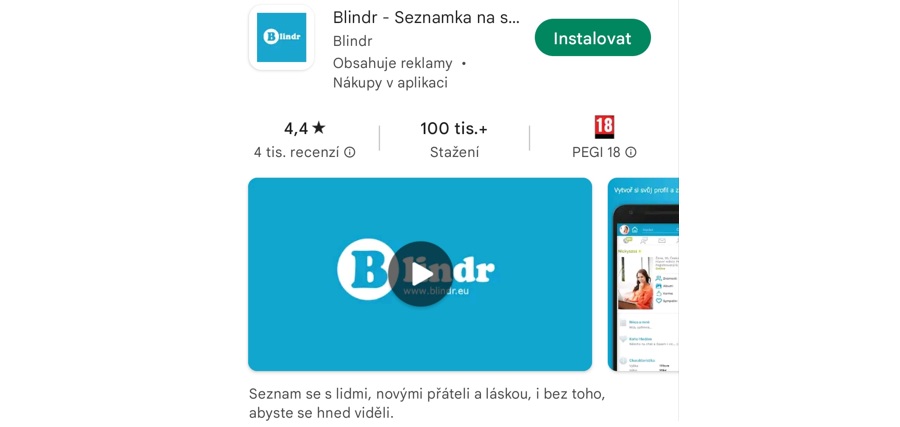 Seznamky aplikace - Blindr