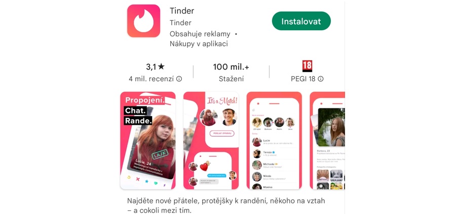 Seznamky aplikace - Tinder
