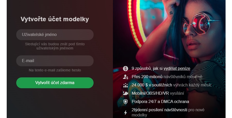 Stripchat - registrace modelky