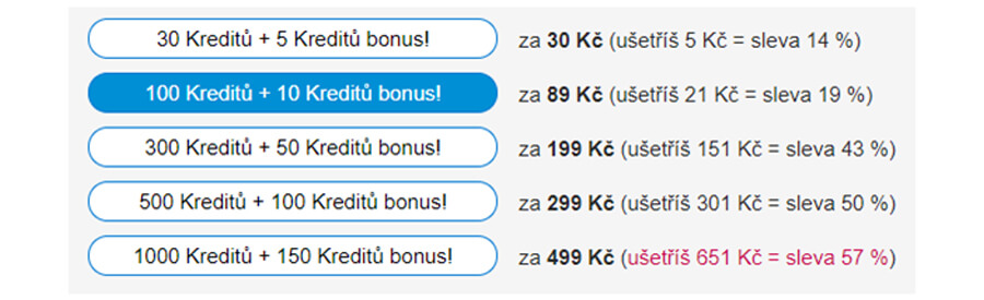 Seznamka Tykadla.cz - ceník - kredity